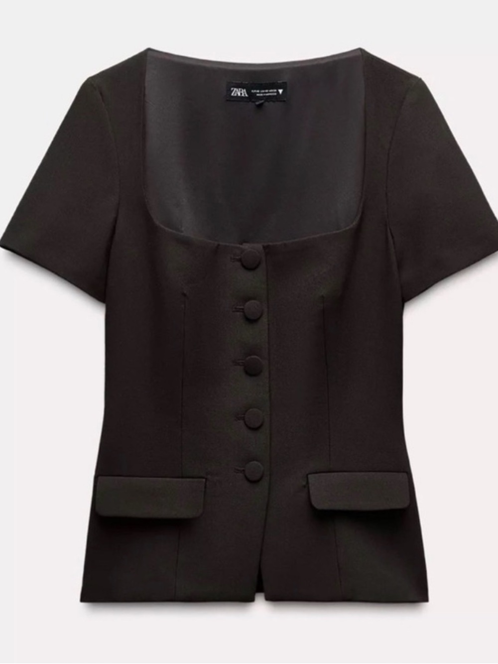 Zara Brown Short Sleeve Buttoned Blazer Top